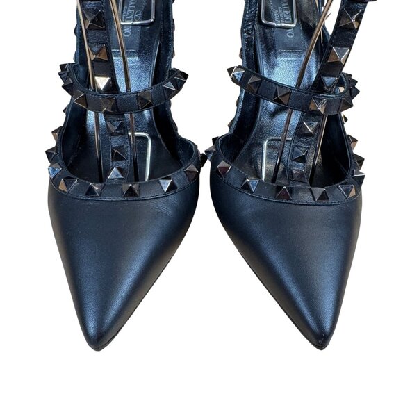 Valentino Garavani Noir Rockstud Caged Pointed Toe Stiletto Heels Size 38.5 - Picture 3 of 12